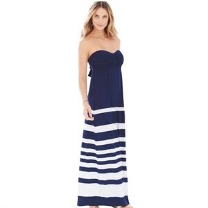 SOMA Blue and White Stripe Convertible Bandeau Stripe Maxi Dress L
